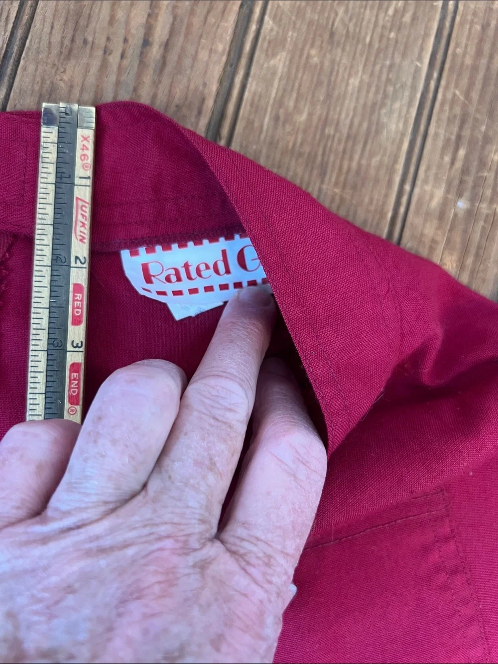 Women's vintage 70s Skirt A-Line knee length cotton Pocket Skirt Deep red size m
